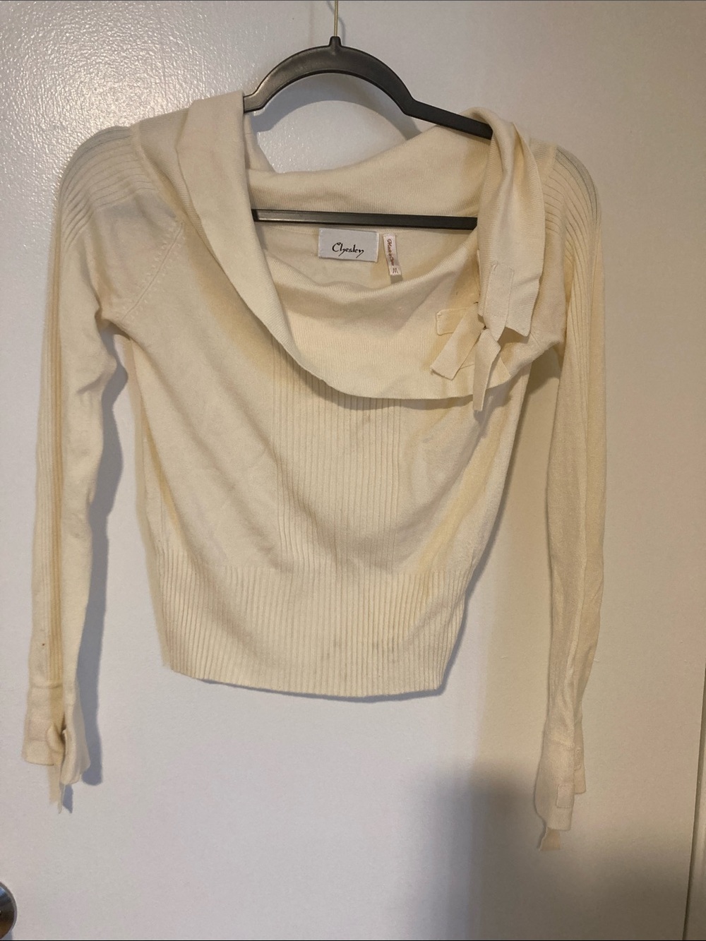 Chesley Cream Ribbed Cowl-Neck Sweater
